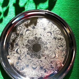 14" footed, round silverplate tray